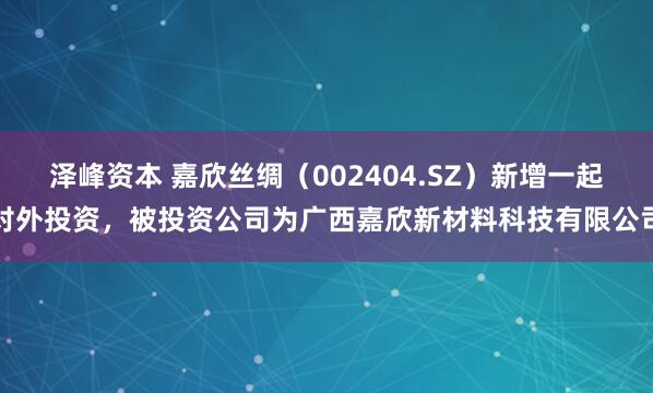 泽峰资本 嘉欣丝绸（002404.SZ）新增一起对外投资，被投资公司为广西嘉欣新材料科技有限公司